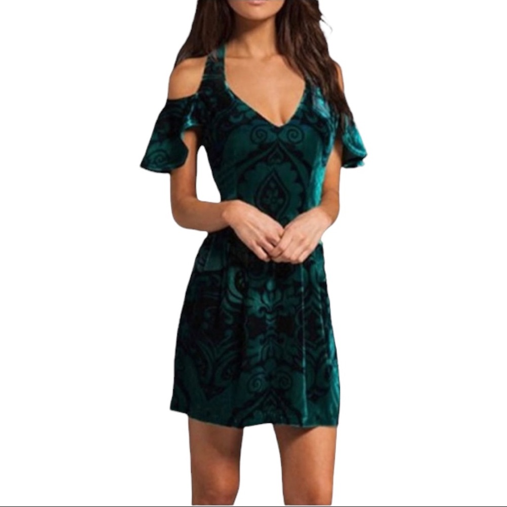 Nanette Lepore Green Damsel in Distress Velvet Dress Size 2